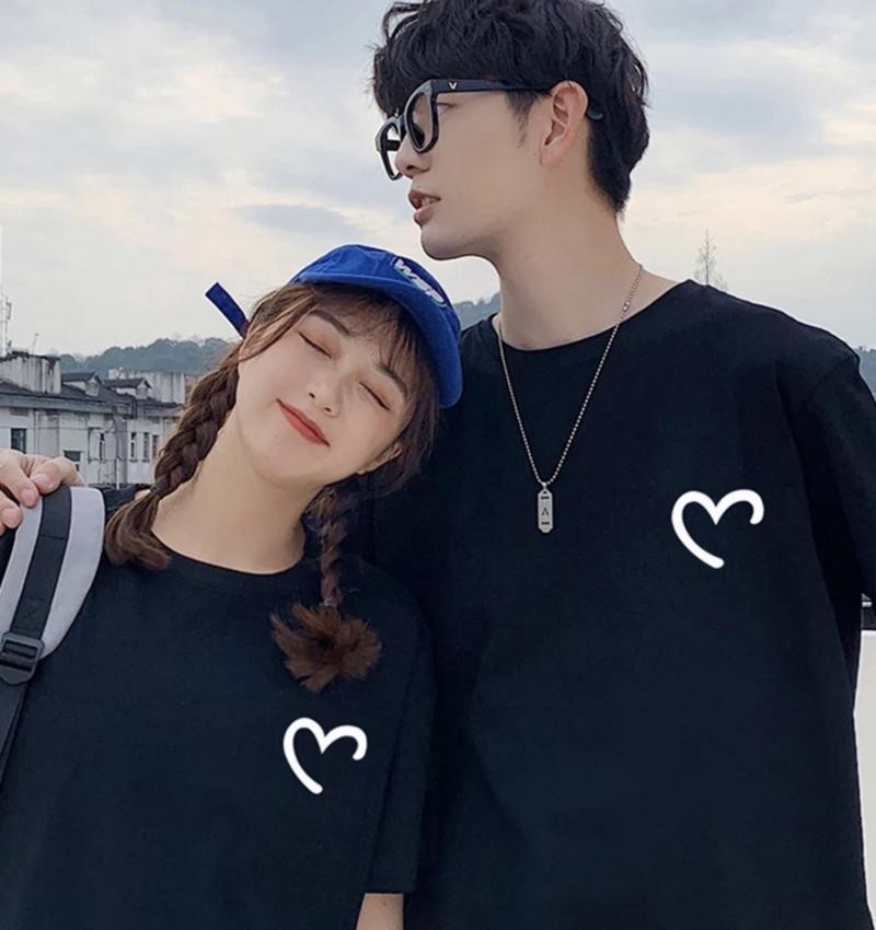 l  Kazuki Kuraishi Trendy Brand Couple Men and Women Heart Printing Cotton Short-Sleeved T-shirt round Neck oose Casual Top Trendy