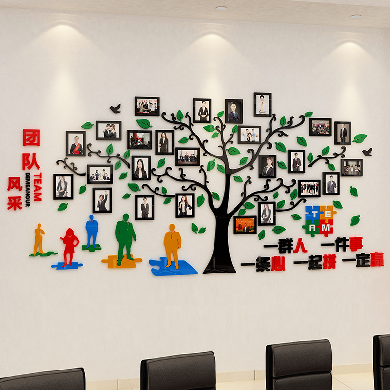 企业文化墙办公室墙面装饰公告栏荣誉展示墙贴团队员工风采照片墙公司