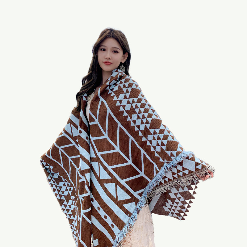 Autumn Winter Retro Shawl Cape National Style Travel Camping Rug Yunnan Tibet Photography Large Kerchief Warm Cloak