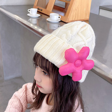 K4057儿童冬帽 童帽批发加厚花朵女童针织帽子  冬天保暖毛线帽子