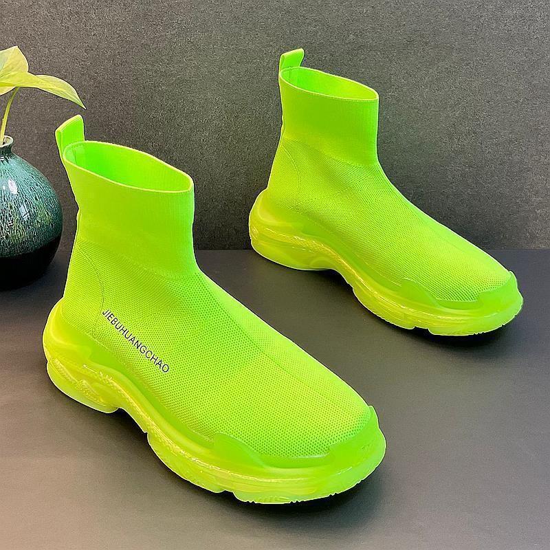 袜子鞋男夏季运动休闲鞋厚底高帮男鞋透气软底弹力袜靴网面鞋严选