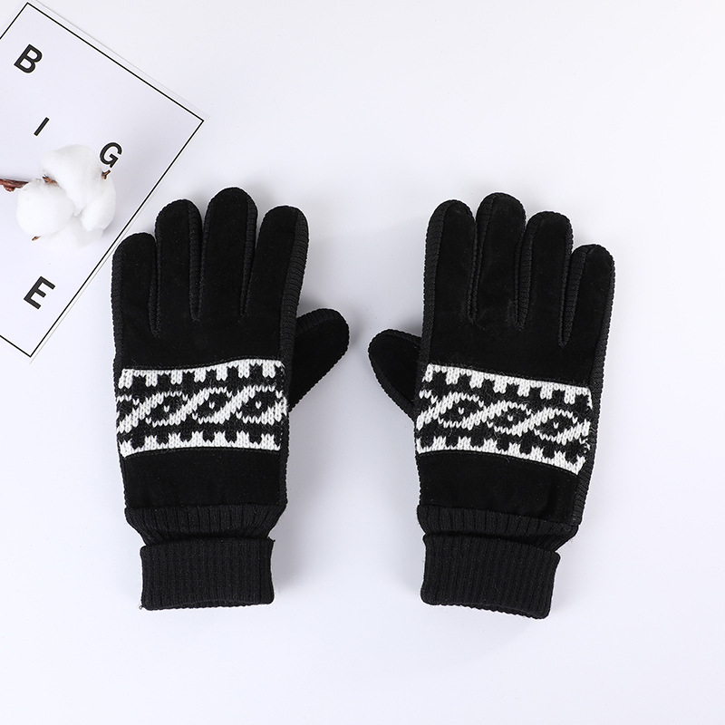 Factory Direct Sales Outdoor Cycling Gloves Men's Slightly Elastic Fleece Lined Gloves Pigskin Gloves Wakm-keeping Gloves