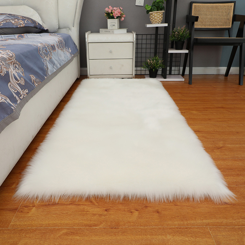 白色毛毛床边地毯卧室满铺可爱仿羊毛地毯飘窗长毛地垫客厅橱窗毯