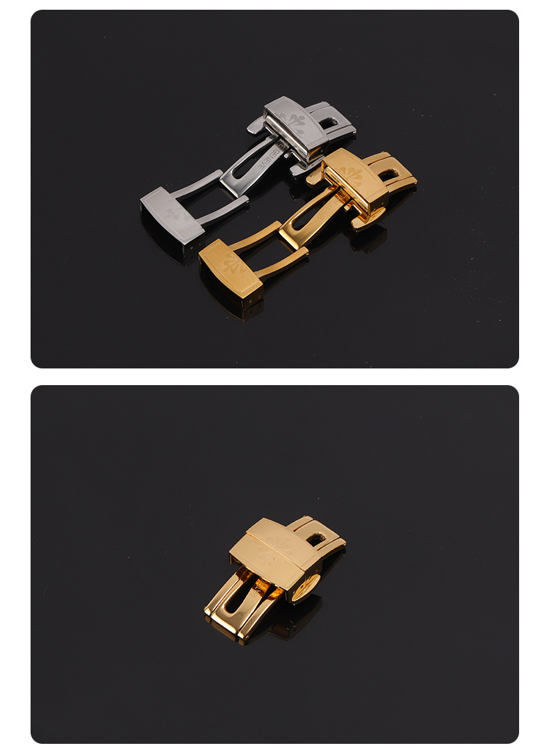 金色自动不锈钢智能钢带蝴蝶扣不锈钢折叠指甲手表表带扣