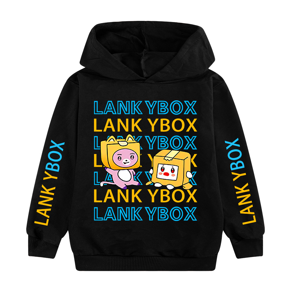 跨境童装热销图案lanky box印花中大童儿童男孩连帽衫卫衣b591xx