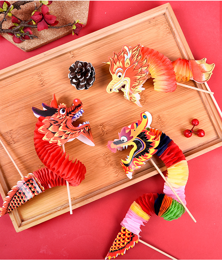 春节新年儿童礼物小手舞龙醒舞狮剪纸送老外8090怀旧手工艺品玩具