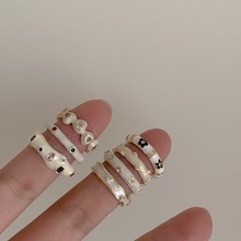奶油白色滴釉爱心戒指女小众设计高级感S925银指环时尚个性食指戒