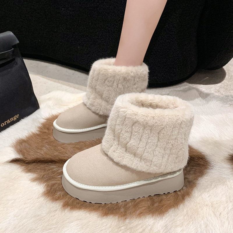 厚底毛毛雪地靴女2023冬季新款加绒加厚保暖套筒时尚百搭雪地靴