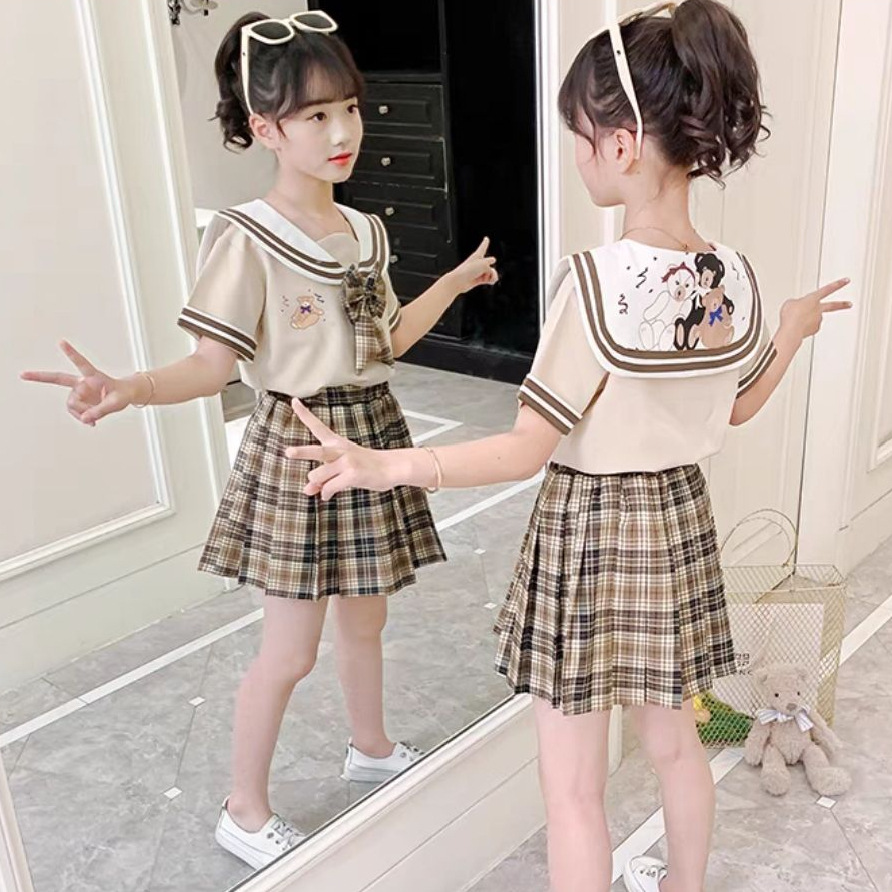 女童夏装套装裙小女孩新款洋气中大童夏季短袖儿童学院风jk两件套