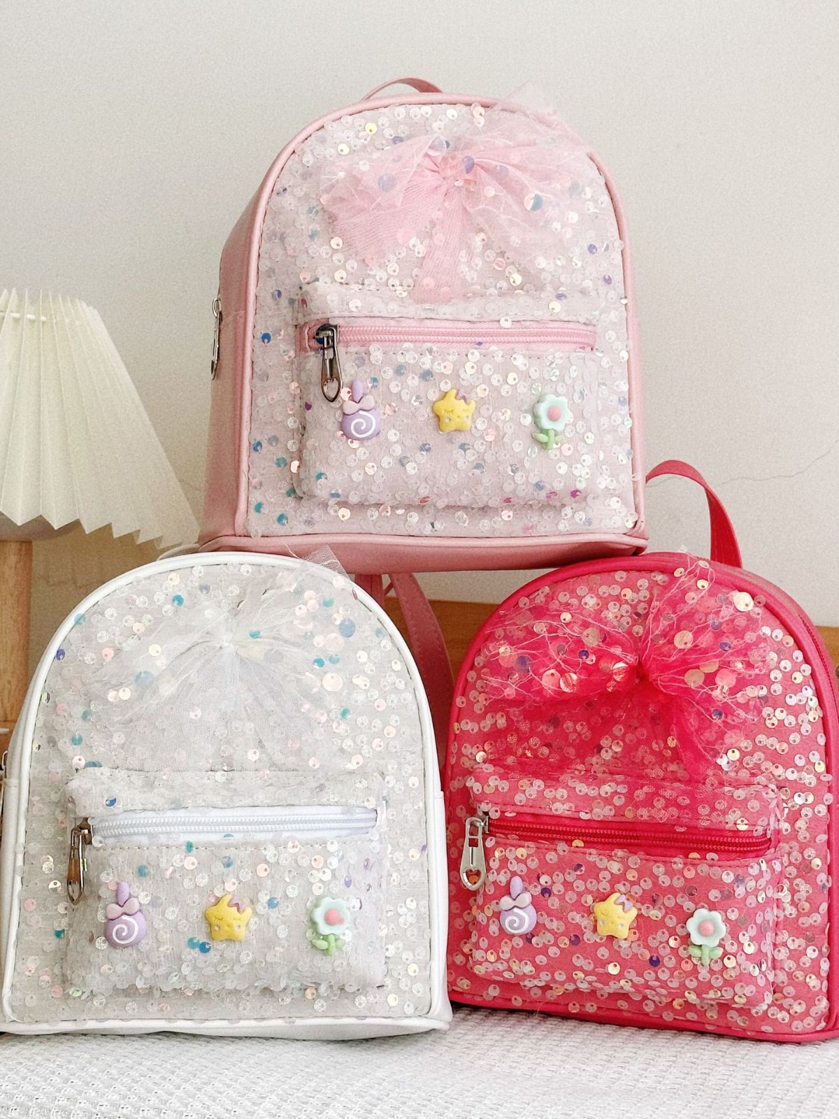 Factory Direct Spot New Children's Sequined Backpack Korean Style Big Bow Backpack Cute Cartoon Schoolbag