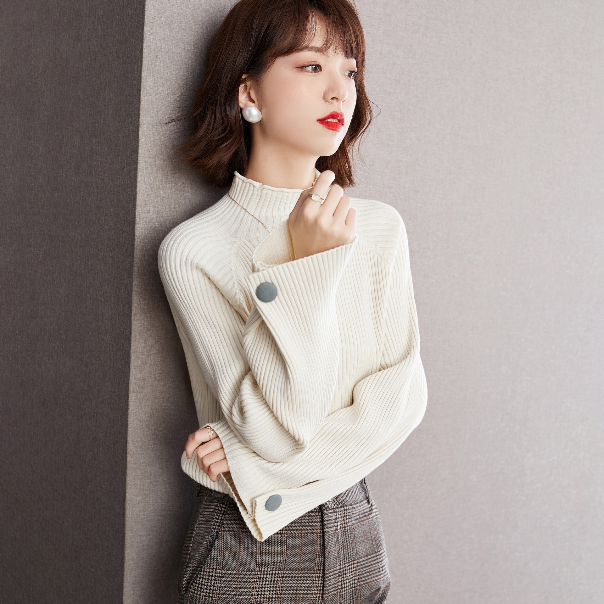 实拍针织打底衫女装现货秋装2021年新款秋冬百搭套头毛衣女宽松