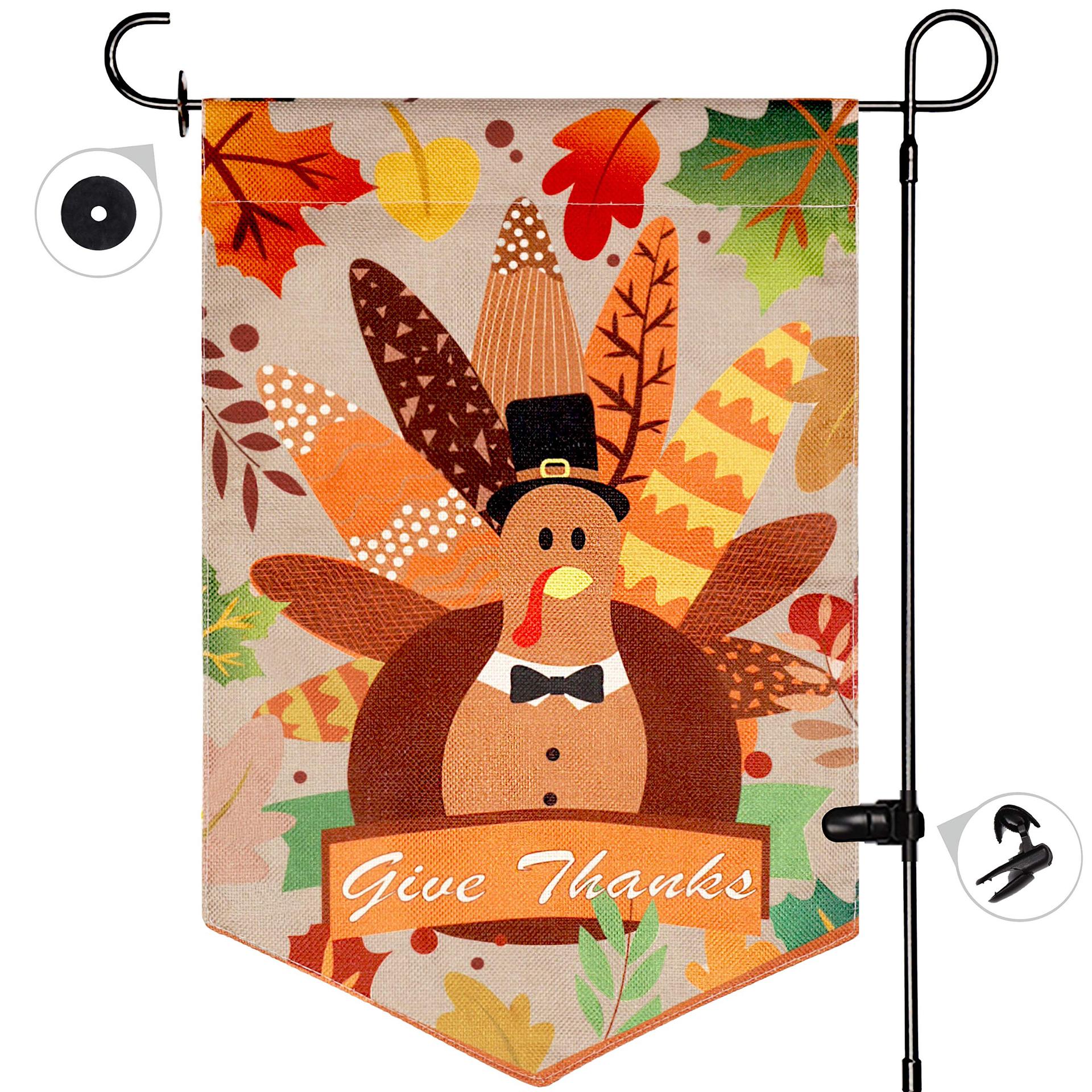 Cross-Border Thanksgiving Garden Banner 30x45cm Polyester Outdoor Harvest Festival Turkey Double-Sided Garden Banner Unique without Rod