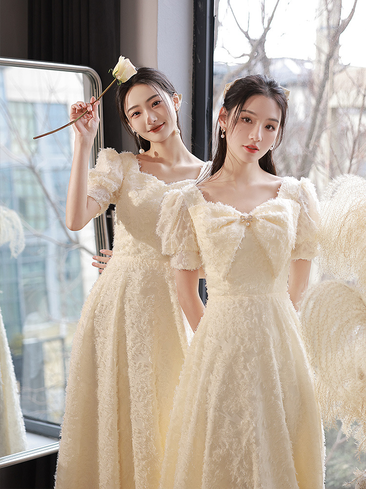 香槟色伴娘服2022新款夏季伴娘裙高级感小众姐妹团礼服女平时可穿