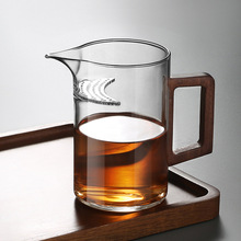 玻璃公道杯侧木把高硼硅透明玻璃带月牙过滤网功夫茶具分茶器公杯