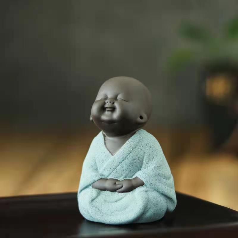 可爱紫砂大肚弥勒佛茶宠禅意陶瓷小和尚鱼缸配景盆景家居中式摆件