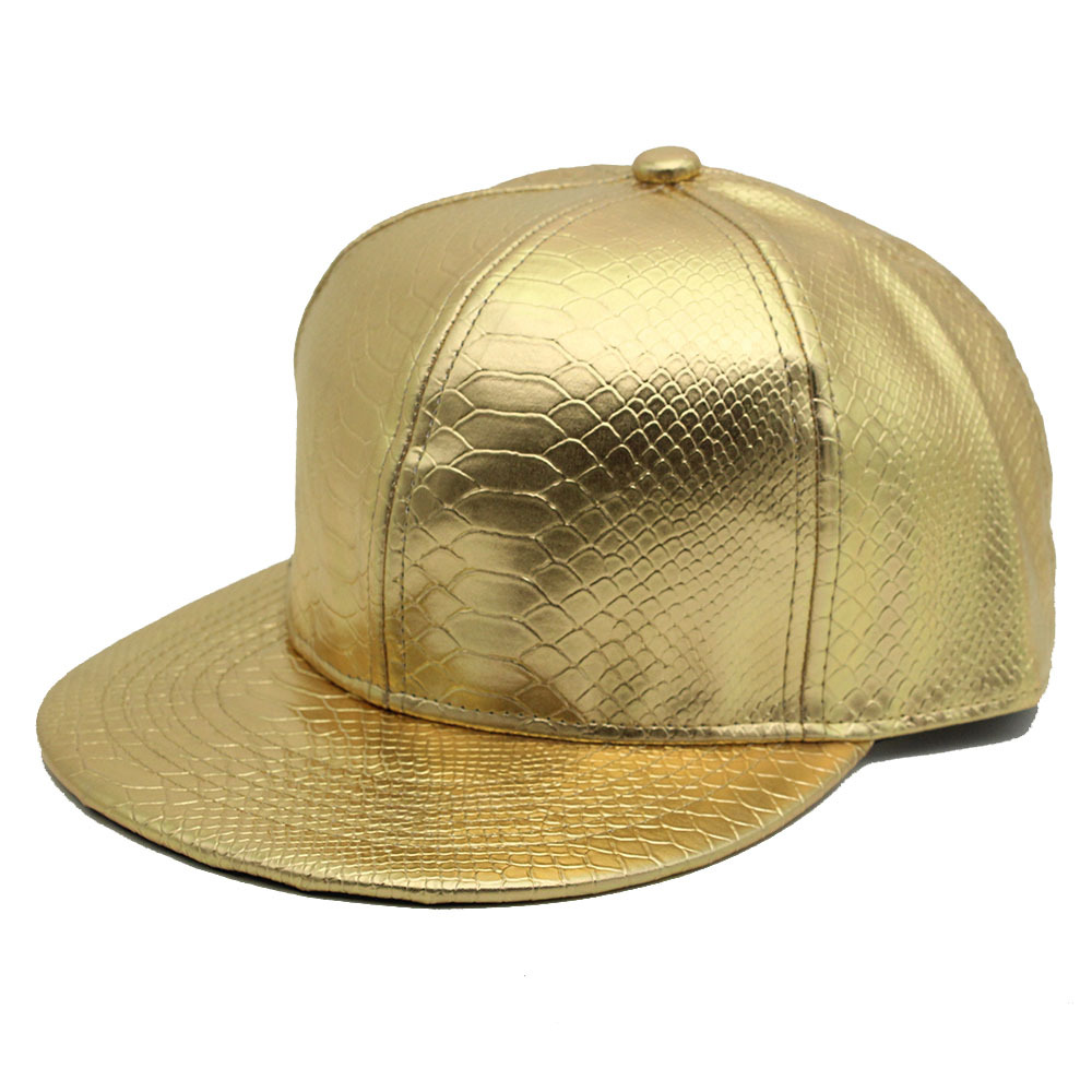 Cross-Border New Arrival Crocodile Pattern Pu Leather Gold Flat Brim Baseball Cap Men and Women Fashion Hip Hop Hip Hop Solid Color Peaked Cap Tide