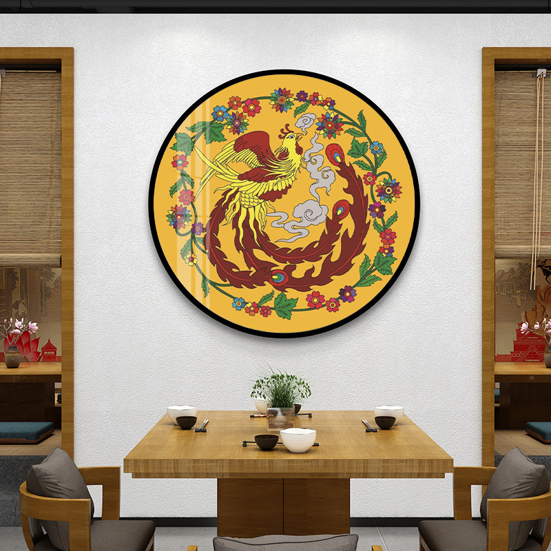 新中式卧室玄关十字绣新款线绣客厅凤凰图圆形刺绣小件手工绣挂画