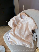 淡粉色斜襟立领刺绣新中式短袖衬衫2024女夏国风甜美气质漂亮小衫
