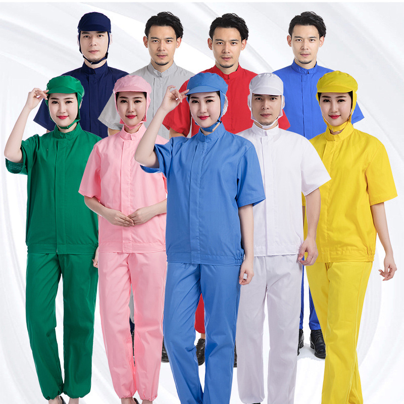 食品厂工作服夏季短袖男女套装加工车间生产厂服透气薄款白色卫生