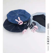 夏季韩系新款可爱小兔子贝雷帽女文艺复古画家帽百搭时尚帽子逛街