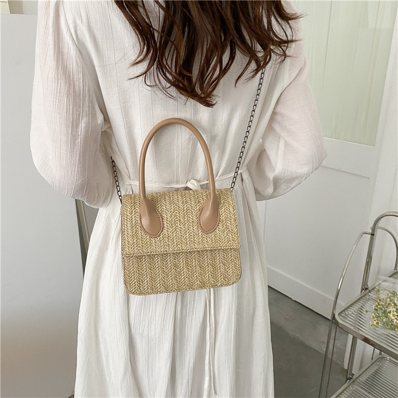 Woven Bag Women's Bag 2023 Spring and Summer New Fashion Trending Casual Shoulder Bag Western Style Portable Small Square Bag