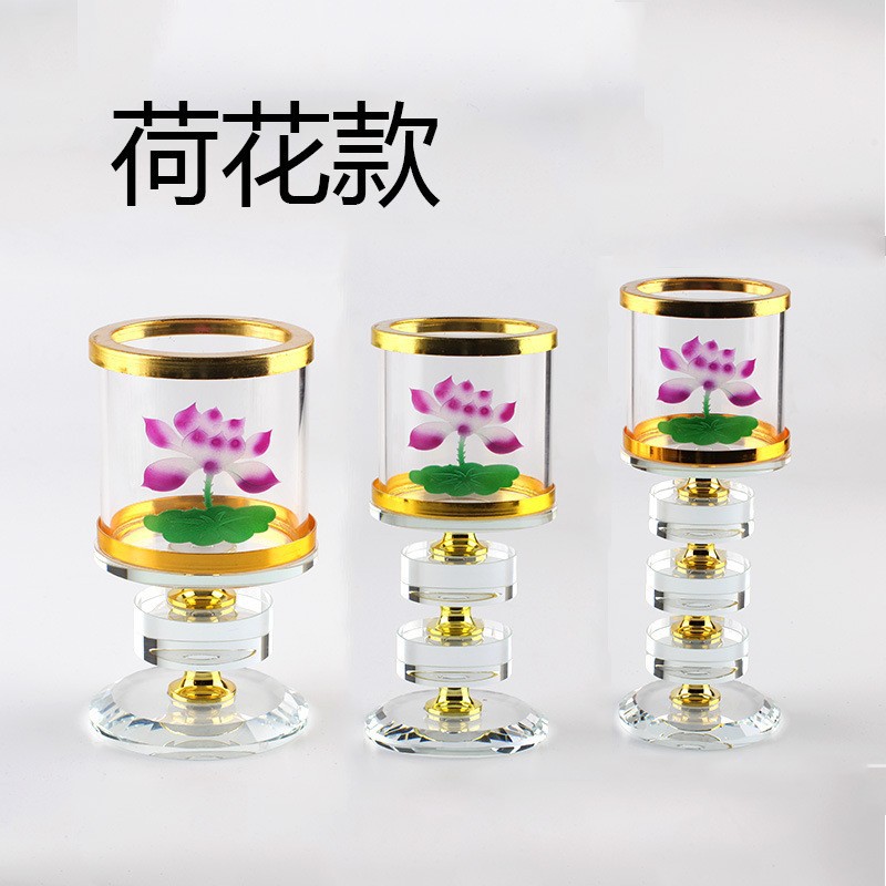 Factory in Stock Supply Crystal Windproof Candle Holder Great Compassion Mantra Sutra Butter Lamp Holder Decoration Creative Candlestick Supplies