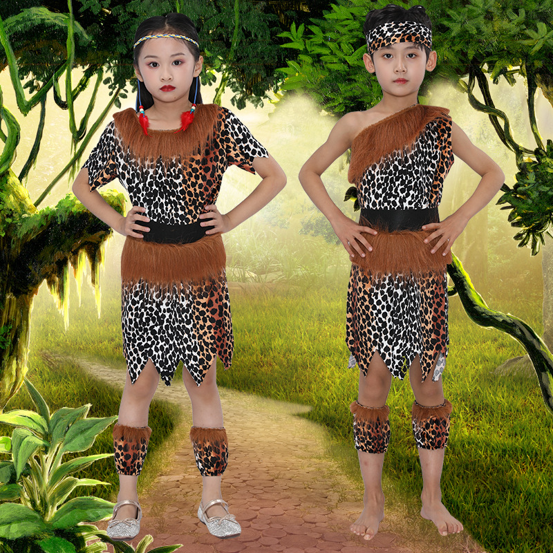 六一儿童服装扮野人土著印第安人原始猎人幼儿舞蹈非洲鼓表演出服