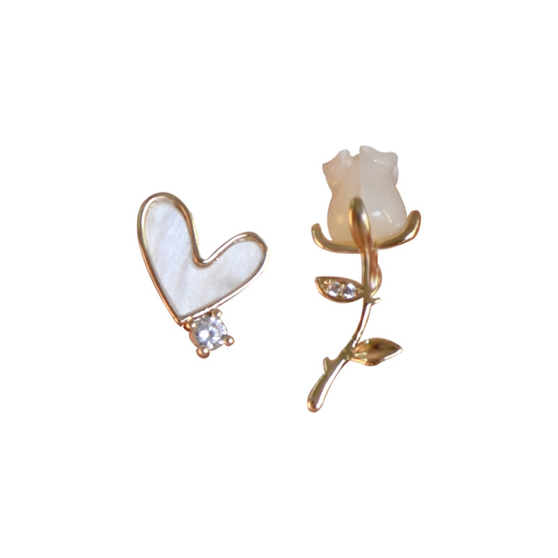 Sterling Silver Needle Shell Flower Asymmetric Ear Studs South Korea Graceful Online Influencer Special Interest Earrings Advanced Sense Simple Earrings