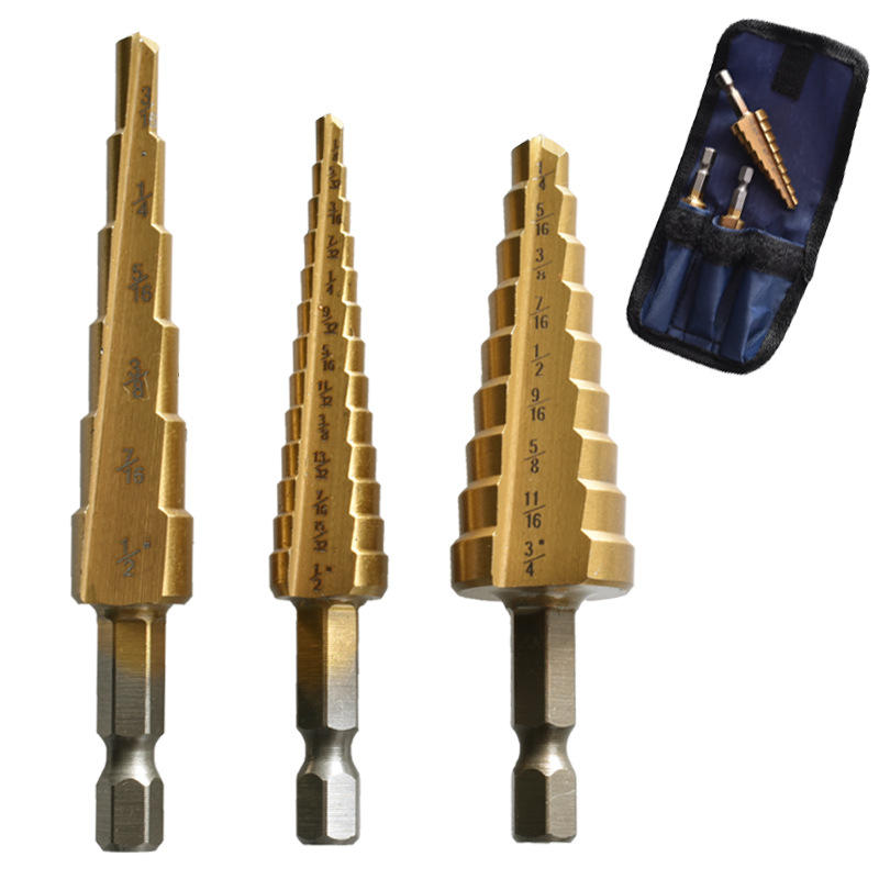 阶梯钻头跨境六角柄台阶钻头英制3pcs金属扩孔套装高速钢宝塔钻头