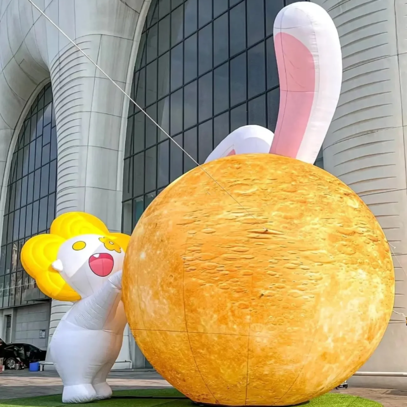 充气月球气模发光中秋节pvc户外美陈月亮玉兔模型月兔宇航员月球