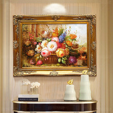 客厅装饰画背景墙画挂画画花卉有框古典玄关手绘油画餐厅壁画欧式