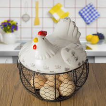 陶瓷鸡蛋篮水果篮大蒜土豆杂物蓝陶瓷厨房装饰创意母鸡收纳铁编篮