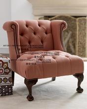 7K出口法国萝瑞路易十五风格铆钉纽扣布艺单人位沙发椅洽谈椅休闲