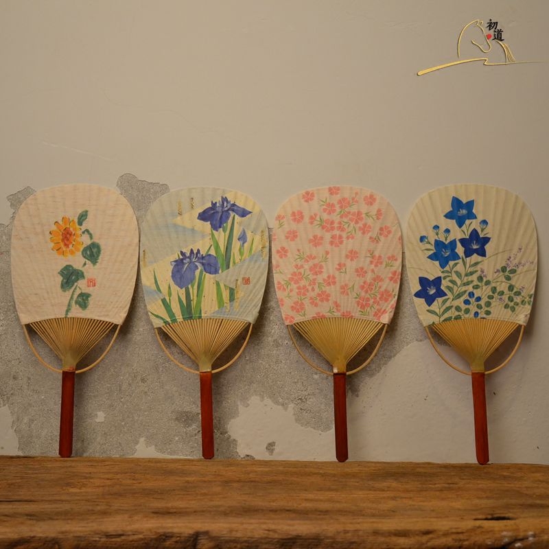 团扇 纸制日式和风扇 日本女扇和服扇 白色手绘空白扇子文艺竹扇