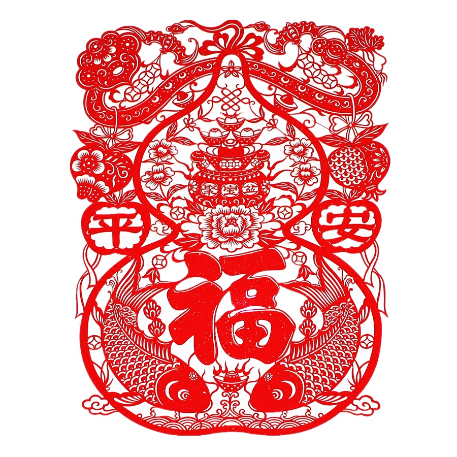 龙年春节平安如意葫芦装饰新年剪纸窗花玻璃贴雕刻特色礼品