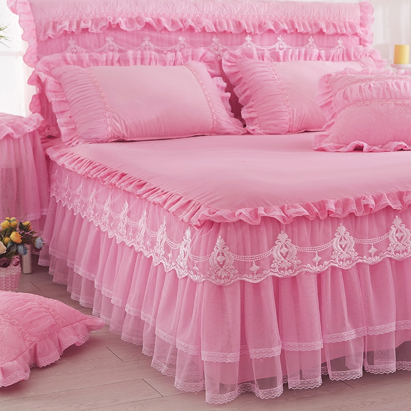 R2韩版蕾丝公主床裙床罩单件床盖床套花边防滑床笠1.8m床垫保护套