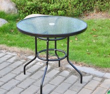 4H简易钢化玻璃圆桌 折叠桌 户外庭院阳台花园咖啡厅餐桌室外家具