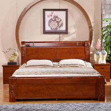 W7现代中式实木床 1.8米1.5米香樟木婚床 高箱气动硬板双人床家具