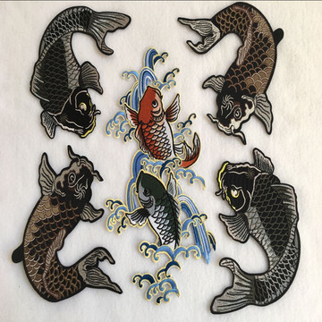 鲤鱼刺绣布贴补丁贴花t恤衣服装饰辅料手工diy背胶熨烫大号-阿里巴巴