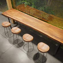 3YV5吧台桌实木家用阳台靠墙长窄条桌高脚吧台桌椅组合酒吧吧桌吧