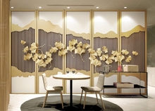 X0647餐厅沙发高贵电视背景墙新中式3d立体金色银杏树叶线条