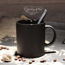 欧式陶瓷黑色哑光大容量马克杯子创意简约磨砂咖啡杯带勺水国