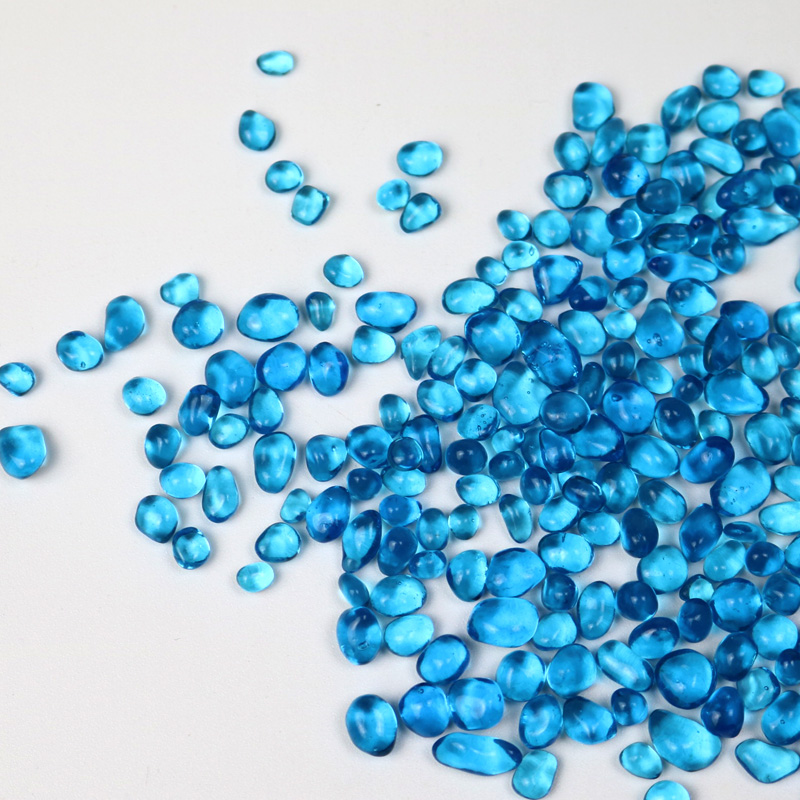鱼缸装饰蓝色玻璃石子玻璃沙河流造景底沙砂石水晶透明石头蓝珠维