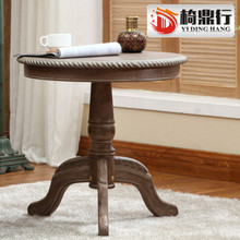 4I复古小圆桌实木茶几迷你桌子圆形欧式沙发美式边几古风法式咖啡