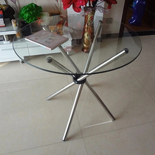 9W钢化玻璃餐桌子圆形折叠不锈钢桌腿架支架小茶几脚架户外简易展