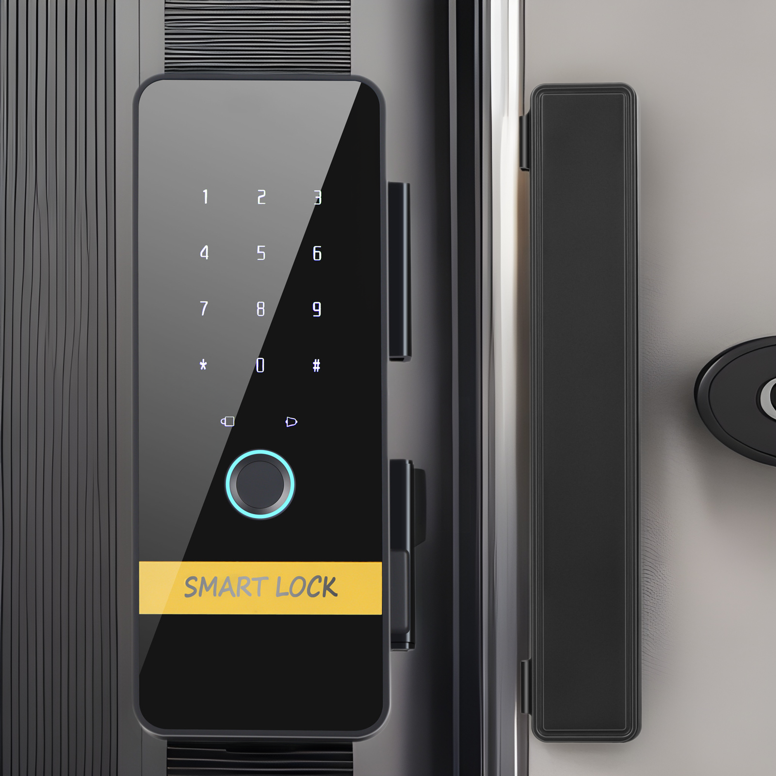 办公室玻璃门指纹锁免开孔公司推拉门智能带屏电子锁带钥匙批发