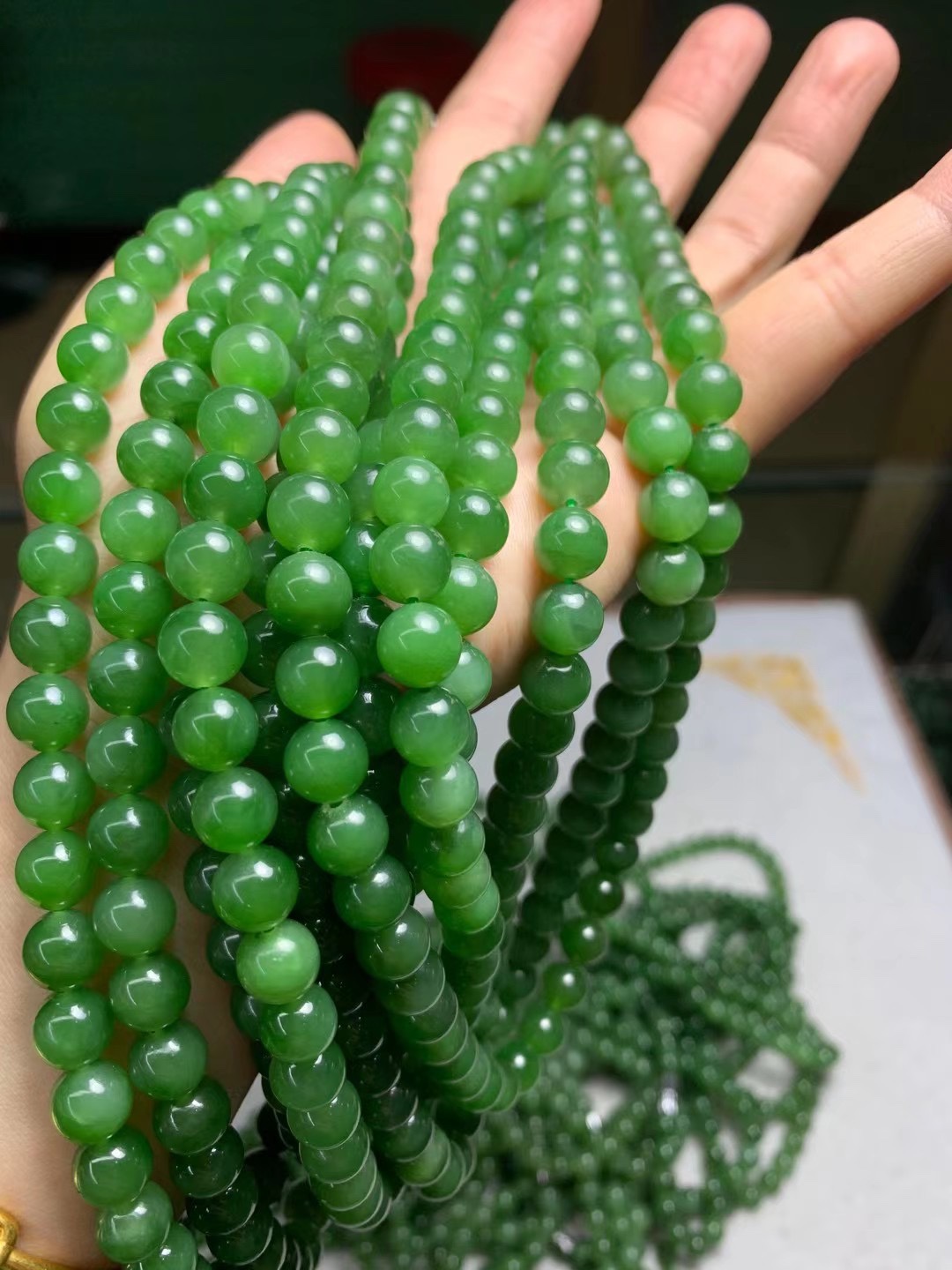 玉石批发 天然俄料和田碧玉8m项链妈妈链 无黑点料子细腻品质好