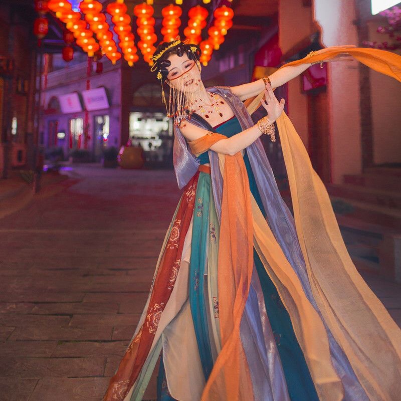 敦煌壁画飞天仙女装古装汉服小姐姐走秀款演出服装西域美女长裙款