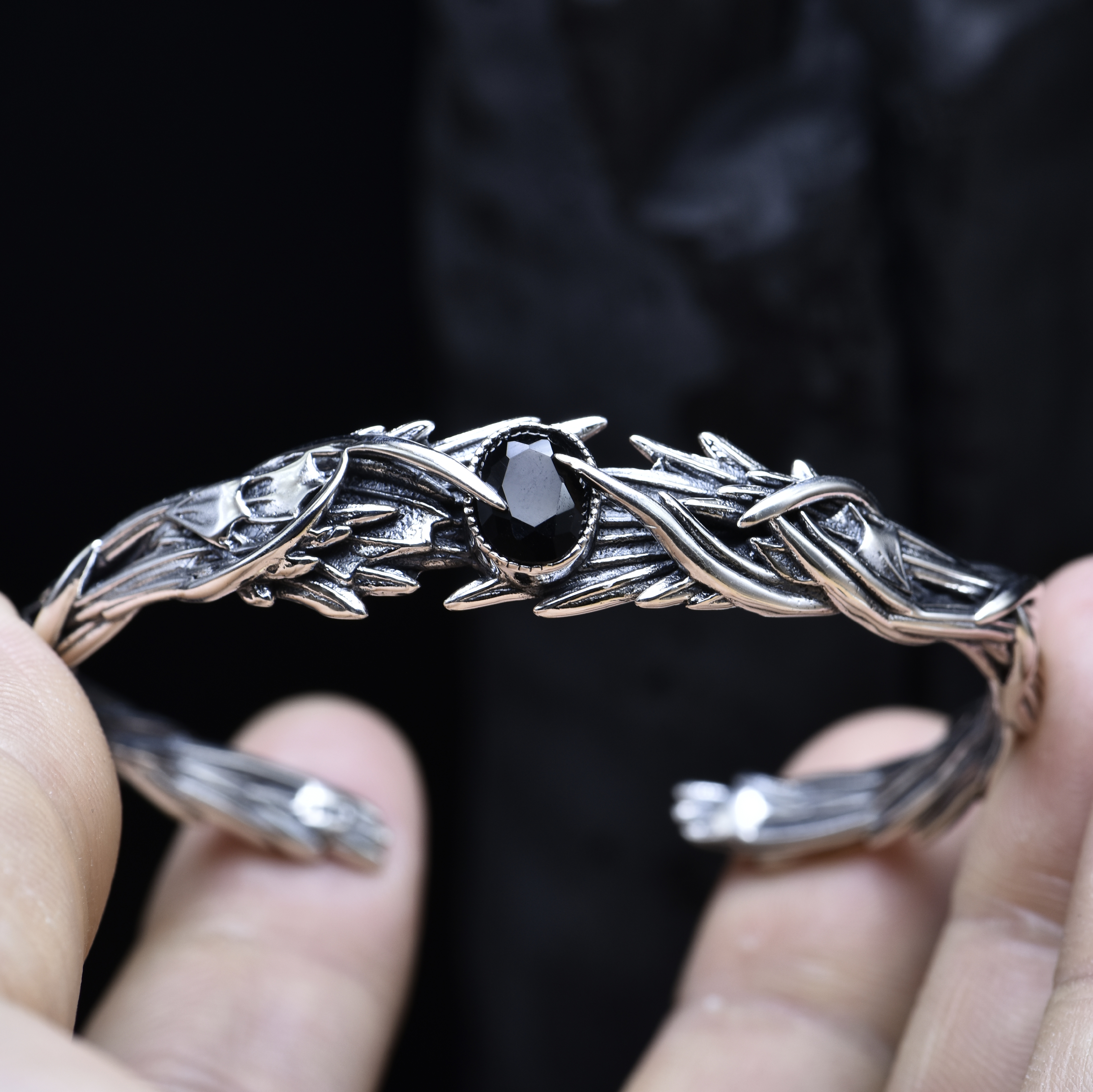 新款纯银手环精工日本款男款潮流天使恶魔羽翼翅膀拼接925银手镯