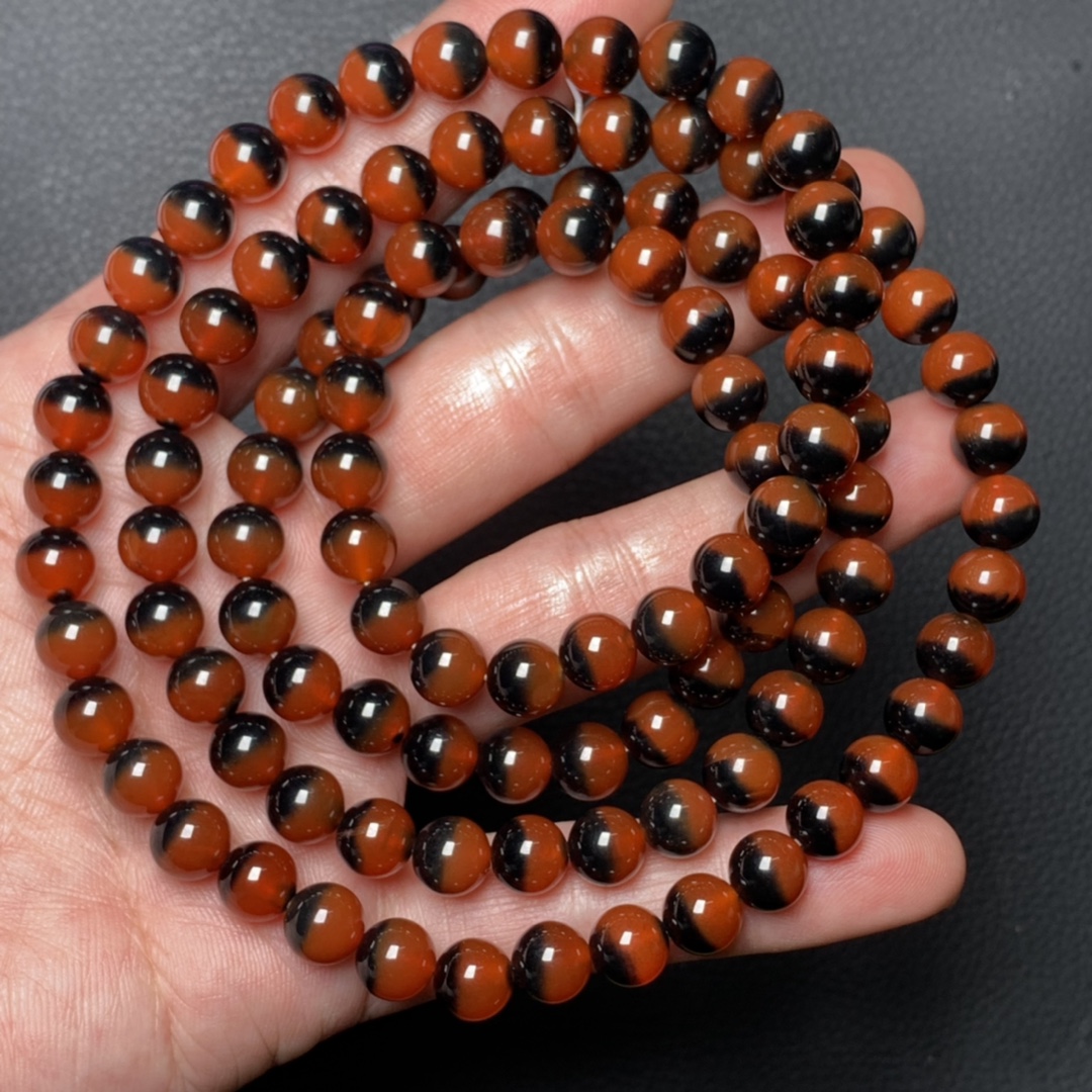 天然冰红聚宝盆玛瑙手链糖心天地一线天药师天珠108佛念珠手串